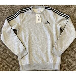 Adidas 3-Stripe Fleece Sweater Mens Size Small Heather Gray New With Tags